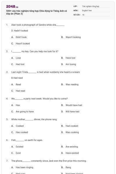 500+ câu trắc nghiệm tổng hợp Chia động từ Tiếng Anh có đáp án (Phần 3)