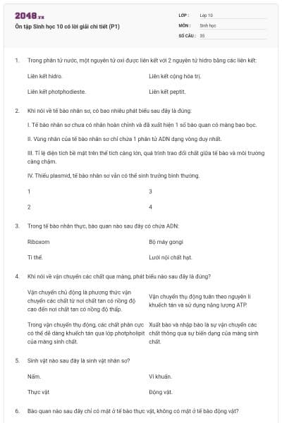 Ôn tập Sinh học 10 có lời giải chi tiết (P1)
