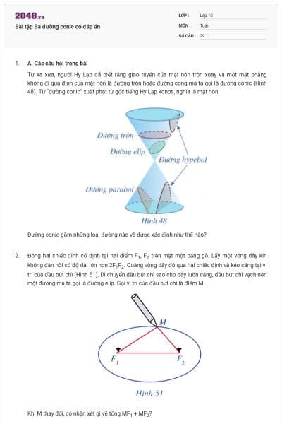 Bài tập Ba đường conic có đáp án