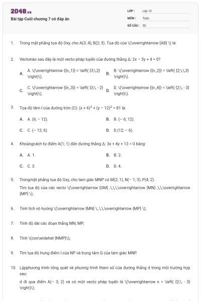 Bài tập Cuối chương 7 có đáp án