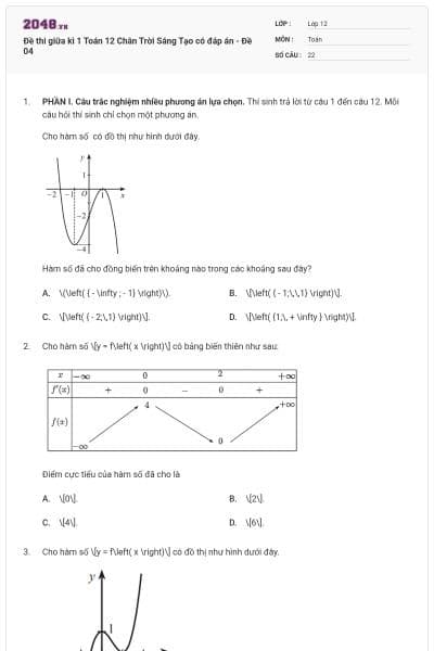 Đề thi giữa kì 1 Toán 12 Chân Trời Sáng Tạo có đáp án - Đề 04