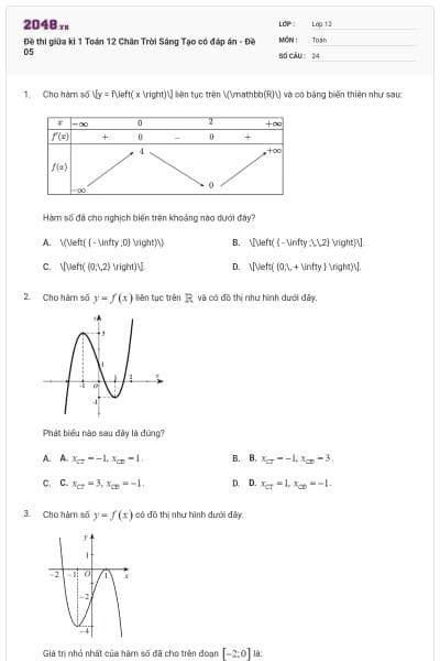 Đề thi giữa kì 1 Toán 12 Chân Trời Sáng Tạo có đáp án - Đề 05