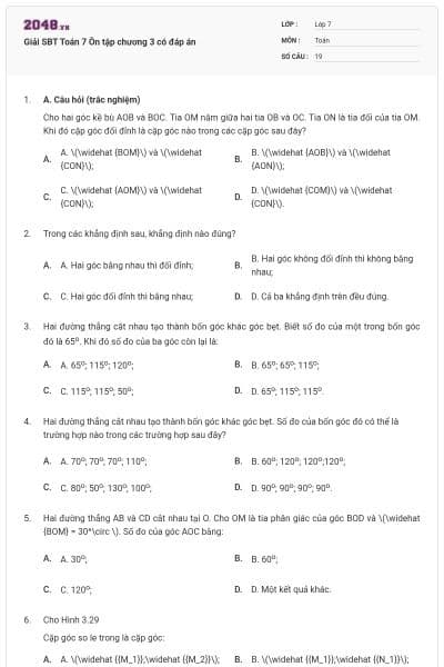 Giải SBT Toán 7 Ôn tập chương 3 có đáp án