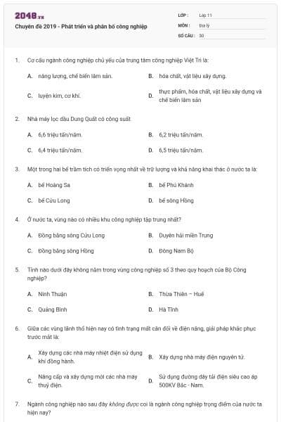 Chuyên đề 2019 - Phát triển và phân bố công nghiệp