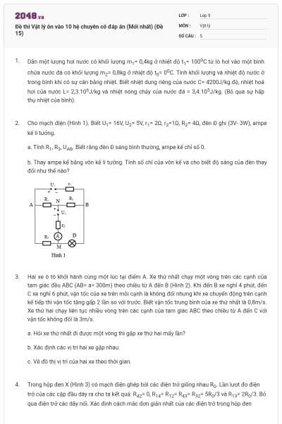 Đề thi Vật lý ôn vào 10 hệ chuyên có đáp án (Mới nhất) (Đề 15)