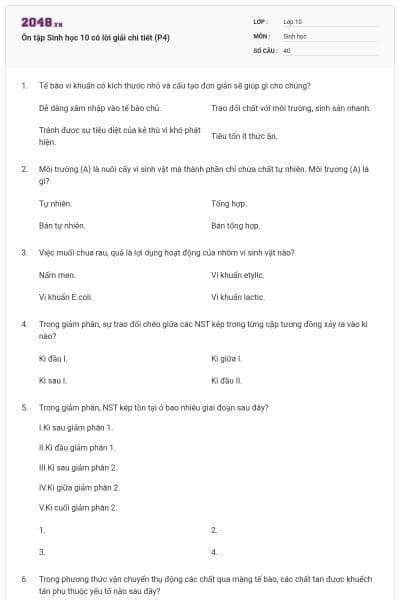 Ôn tập Sinh học 10 có lời giải chi tiết (P4)