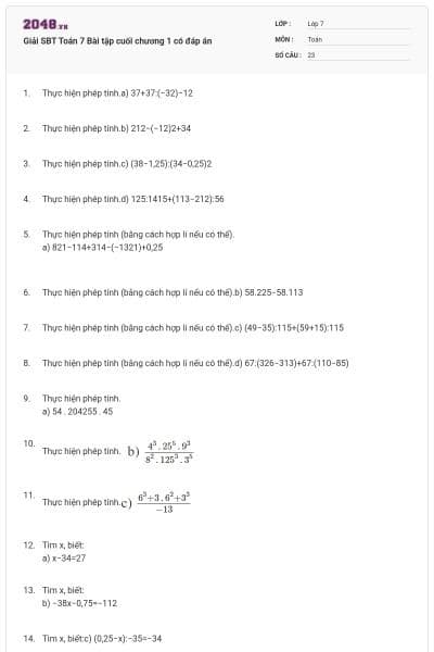 Giải SBT Toán 7 Bài tập cuối chương 1 có đáp án