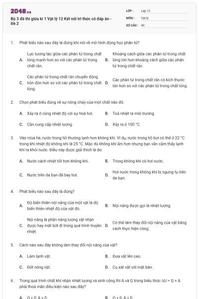 Bộ 3 đề thi giữa kì 1 Vật lý 12 Kết nối tri thức có đáp án - Đề 2