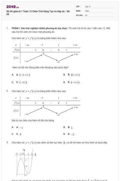 Đề thi giữa kì 1 Toán 12 Chân Trời Sáng Tạo có đáp án - Đề 06