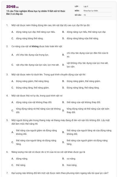 15 câu Trắc nghiệm Khoa học tự nhiên 9 Kết nối tri thức Bài 3 có đáp án