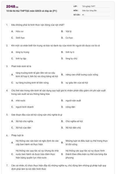 10 Đề thi thử THPTQG môn GDCD có đáp án (P1)