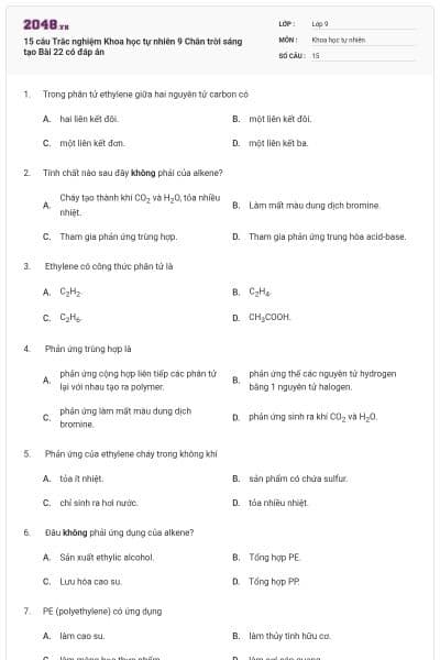 15 câu Trắc nghiệm Khoa học tự nhiên 9 Chân trời sáng tạo Bài 22 có đáp án