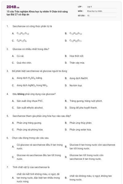 15 câu Trắc nghiệm Khoa học tự nhiên 9 Chân trời sáng tạo Bài 27 có đáp án