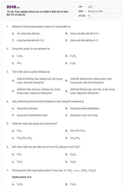 15 câu Trắc nghiệm Khoa học tự nhiên 9 Kết nối tri thức Bài 24 có đáp án