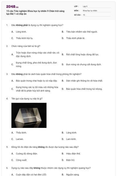 15 câu Trắc nghiệm Khoa học tự nhiên 9 Chân trời sáng tạo Bài 1 có đáp án