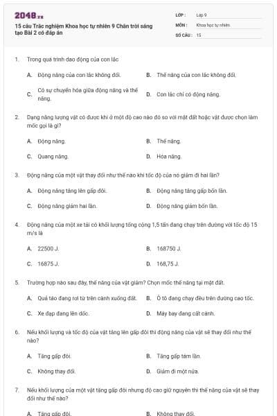 15 câu Trắc nghiệm Khoa học tự nhiên 9 Chân trời sáng tạo Bài 2 có đáp án