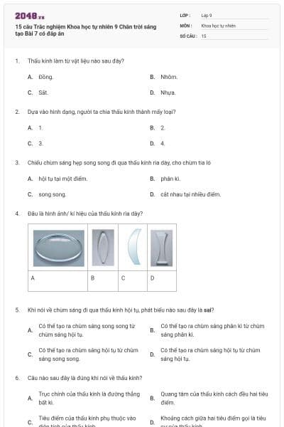 15 câu Trắc nghiệm Khoa học tự nhiên 9 Chân trời sáng tạo Bài 7 có đáp án