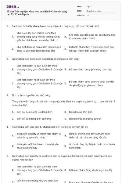 15 câu Trắc nghiệm Khoa học tự nhiên 9 Chân trời sáng tạo Bài 12 có đáp án