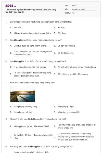 15 câu Trắc nghiệm Khoa học tự nhiên 9 Chân trời sáng tạo Bài 15 có đáp án