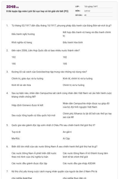 8 Đề luyện tập môn Lịch Sử cực hay có lời giải chi tiết (P3)