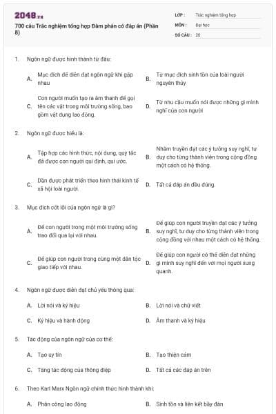 700 câu Trắc nghiệm tổng hợp Đàm phán có đáp án (Phần 8)