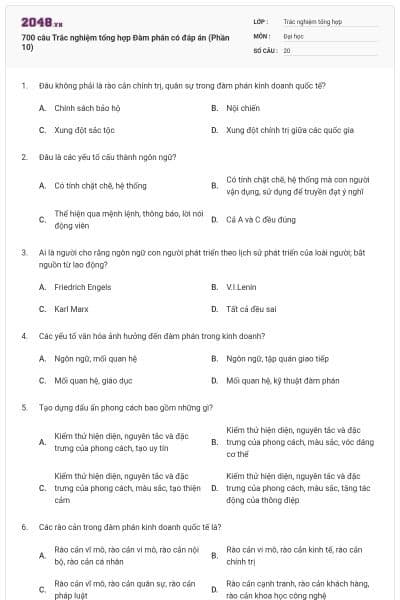 700 câu Trắc nghiệm tổng hợp Đàm phán có đáp án (Phần 10)