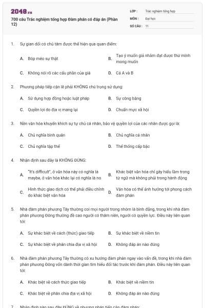 700 câu Trắc nghiệm tổng hợp Đàm phán có đáp án (Phần 12)