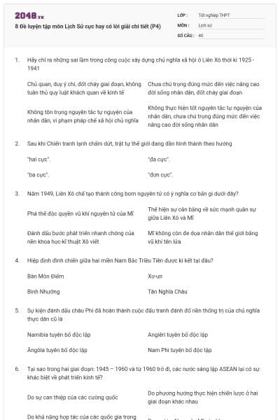 8 Đề luyện tập môn Lịch Sử cực hay có lời giải chi tiết (P4)