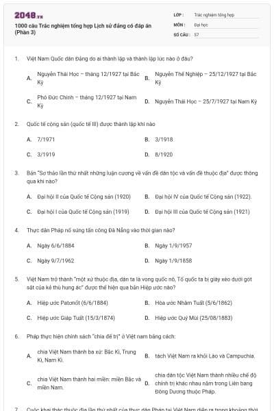 1000 câu Trắc nghiệm tổng hợp Lịch sử đảng có đáp án (Phần 3)