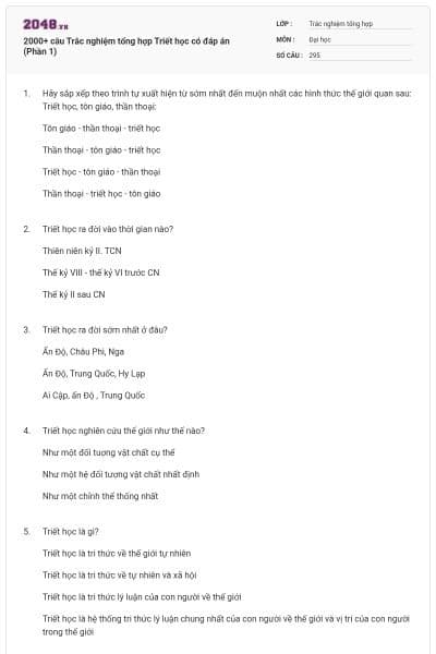 2000+ câu Trắc nghiệm tổng hợp Triết học có đáp án (Phần 1)