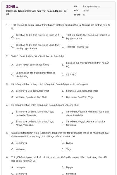 2000+ câu Trắc nghiệm tổng hợp Triết học có đáp án - Đề 28