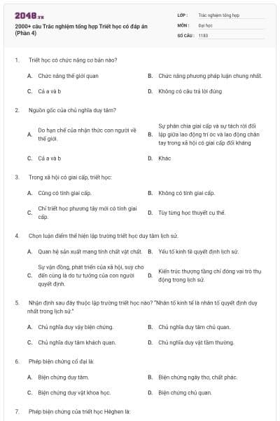 2000+ câu Trắc nghiệm tổng hợp Triết học có đáp án (Phần 4)