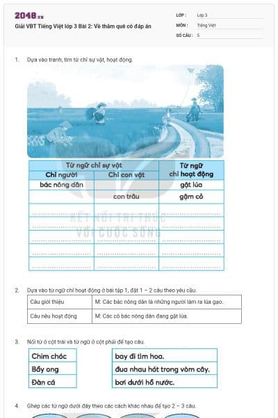 Giải VBT Tiếng Việt lớp 3 Bài 2: Về thăm quê có đáp án