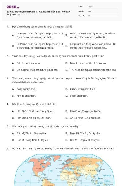 23 câu Trắc nghiệm Địa lí 11 Kết nối tri thức Bài 1 có đáp án (Phần 2)