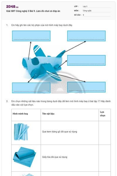 Giải SBT Công nghệ 3 Bài 9. Làm đồ chơi có đáp án