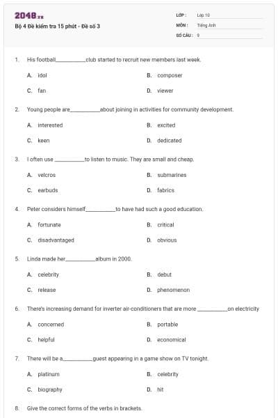 Bộ 4 Đề kiểm tra 15 phút - Đề số 3