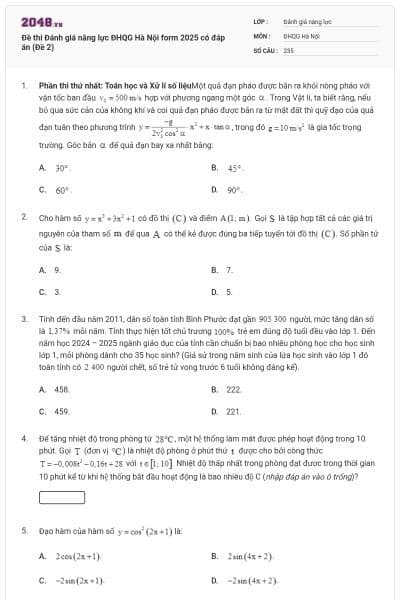 Đề thi Đánh giá năng lực ĐHQG Hà Nội form 2025 có đáp án (Đề 2)