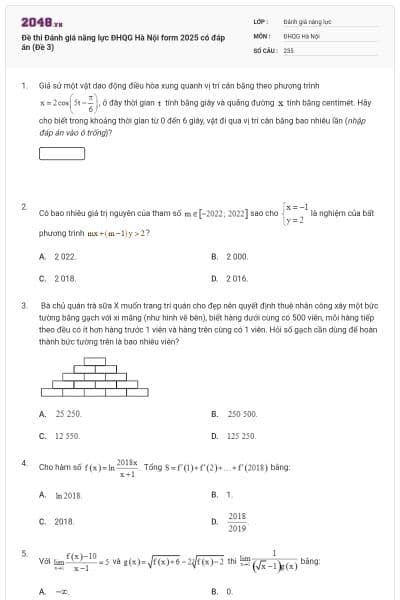 Đề thi Đánh giá năng lực ĐHQG Hà Nội form 2025 có đáp án (Đề 3)