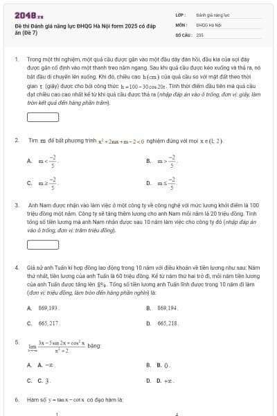 Đề thi Đánh giá năng lực ĐHQG Hà Nội form 2025 có đáp án (Đề 7)