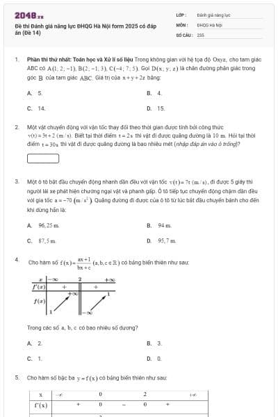 Đề thi Đánh giá năng lực ĐHQG Hà Nội form 2025 có đáp án (Đề 14)