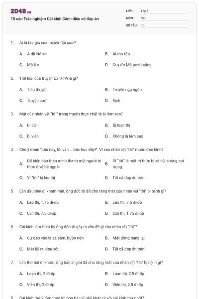 15 câu Trắc nghiệm Cái kính Cánh diều có đáp án