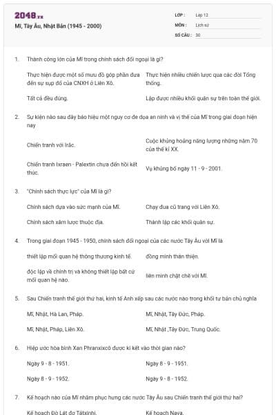 Mĩ, Tây Âu, Nhật Bản (1945 - 2000)