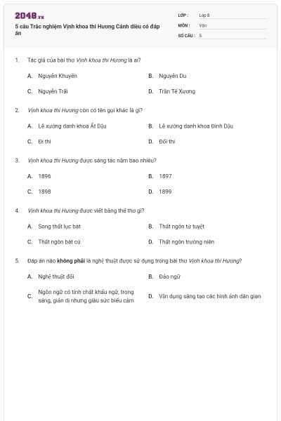 5 câu Trắc nghiệm Vịnh khoa thi Hương Cánh diều có đáp án