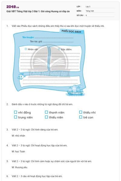 Giải VBT Tiếng Việt lớp 3 Bài 1: Gió sông Hương có đáp án