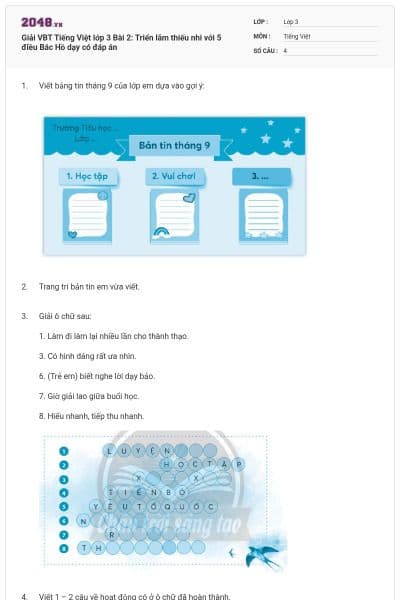 Giải VBT Tiếng Việt lớp 3 Bài 2: Triển lãm thiếu nhi với 5 điều Bác Hồ dạy có đáp án