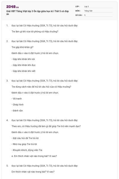 Giải VBT Tiếng Việt lớp 3 Ôn tập giữa học kì I Tiết 5 có đáp án