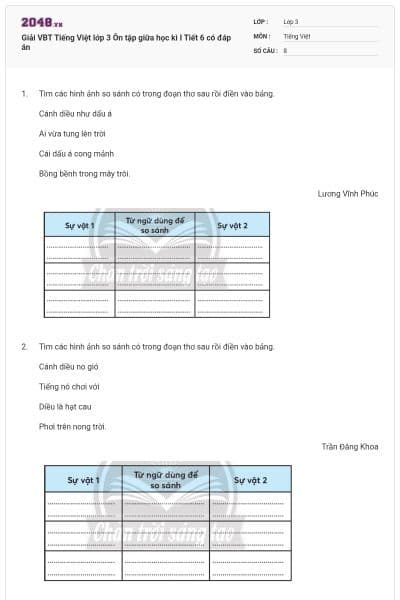 Giải VBT Tiếng Việt lớp 3 Ôn tập giữa học kì I Tiết 6 có đáp án
