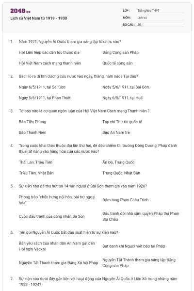 Lịch sử Việt Nam từ 1919 - 1930