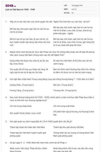 Lịch sử Việt Nam từ 1930 - 1945