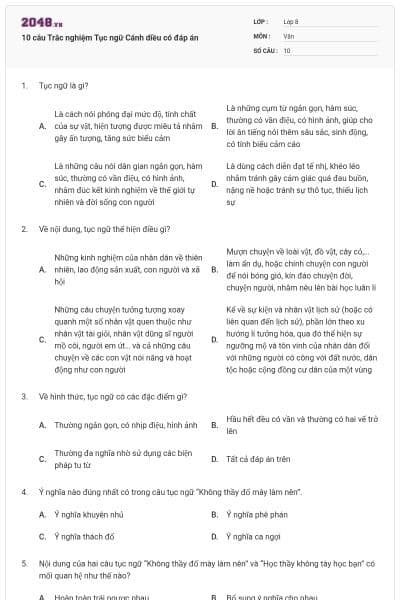 10 câu Trắc nghiệm Tục ngữ Cánh diều có đáp án